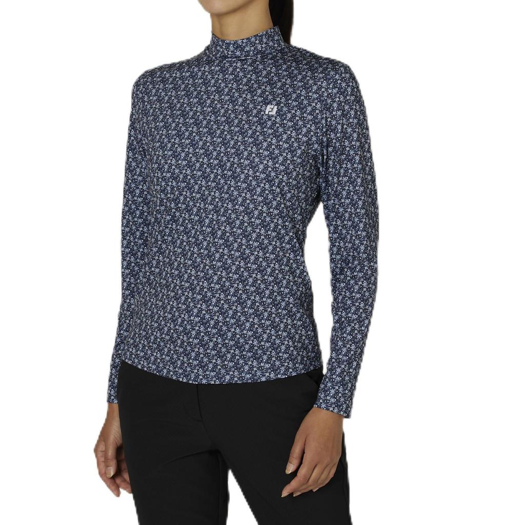 FootJoy Floral Print Long Sleeve Mock Neck Size M Shirt, Navy, Women's, (FJW-F24-S08, 32277-M)