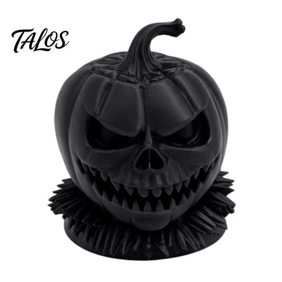 Creative Plastic Figurine Gift 3D Printed Evil Pumpkin Head with Ruffled Collar, Gothic Dark Atmosphere Home Accents Jack O Lantern Statue for