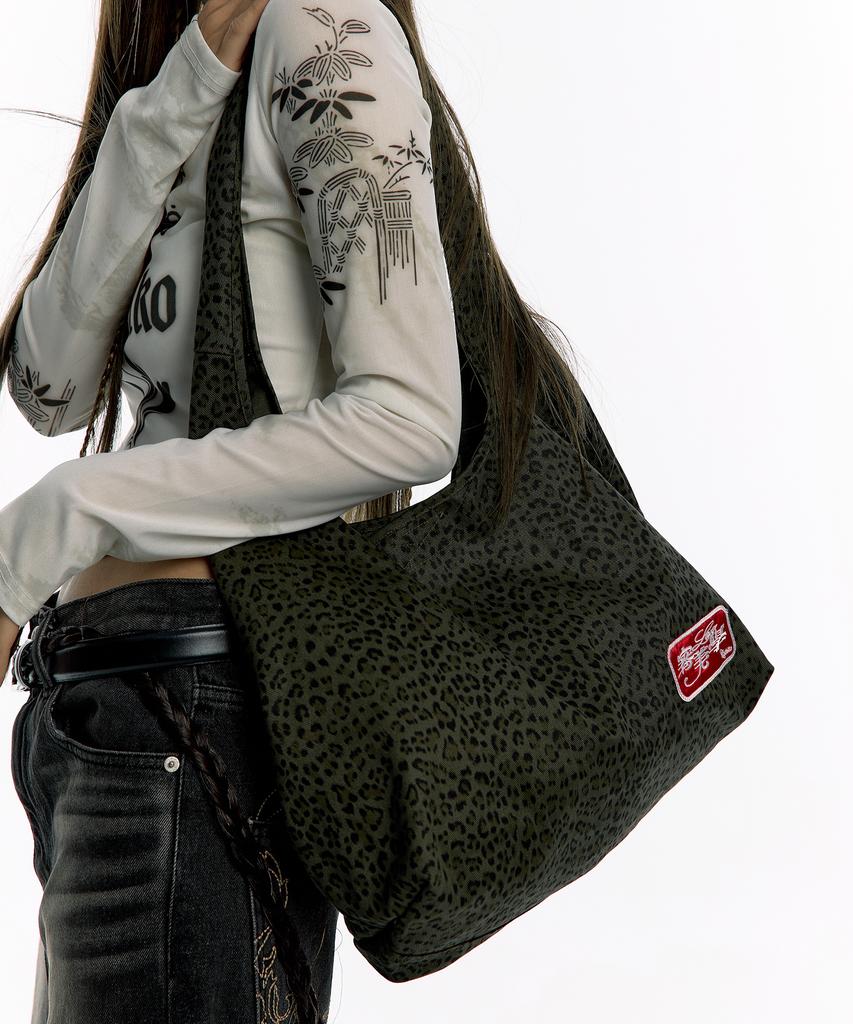 Kashiko Leopard Print Shoulder Bag Khaki