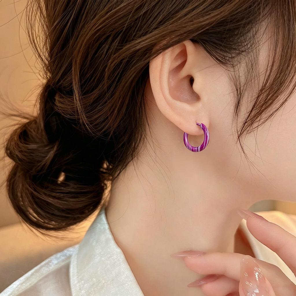 Gradient Enamel Stainless Steel Stud Earrings - Fashionable European Women's Piercing Cuff