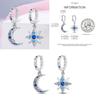 Sparkling Blue Zircon Hoop Earrings Pave U Shape Star Devil Eyes Circle S925 Drop Earring Fit Original Party Jewelry