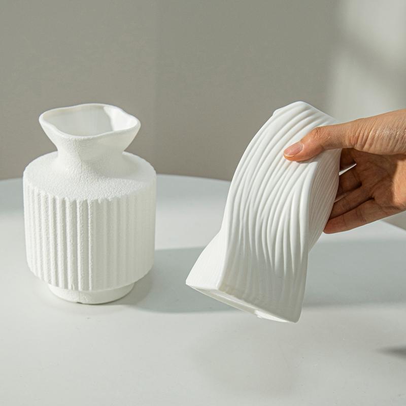 Plastic Flower Vase Modern Simple White Vase Home Room Decoration Ornaments Artistic Plant Pot Interior Decor Table Ornament