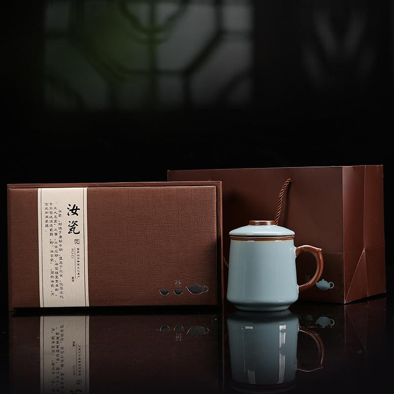 High-End Ru Kiln Tea Three-Piece Set With Lid Filter Ceramic Cup Tea Can Business Gift Formulation