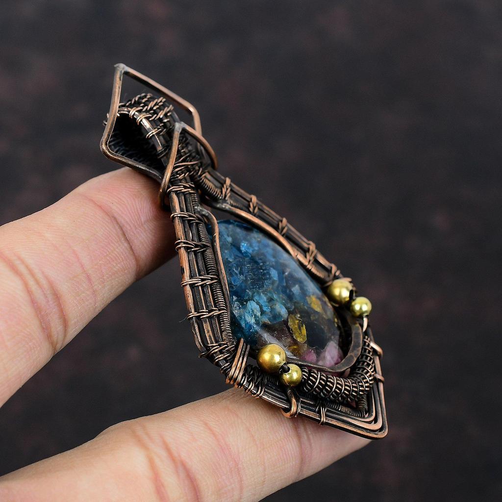 Watermelon Tourmaline Pendant Copper Wire Wrapped Pendant Copper Jewelry Handmade Pendant Genuine Gemstone Jewelry For Gift Elegant Pendant