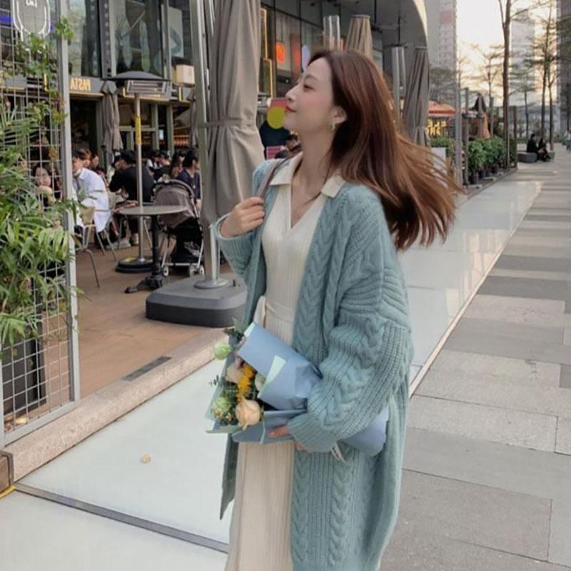 Femei coreeană ocazional pulover lung Cardigan Ooffice Lady moale confortabil solid vrac mâneci lungi cu mâneci liliac tricotate paltoane