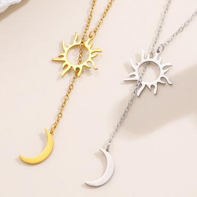 Colar Sol e Lua para Mulheres Colar Y Banhado Aço Inoxidável Joias Hipoalergênicas Presente para Aniversário Dia dos Namorados