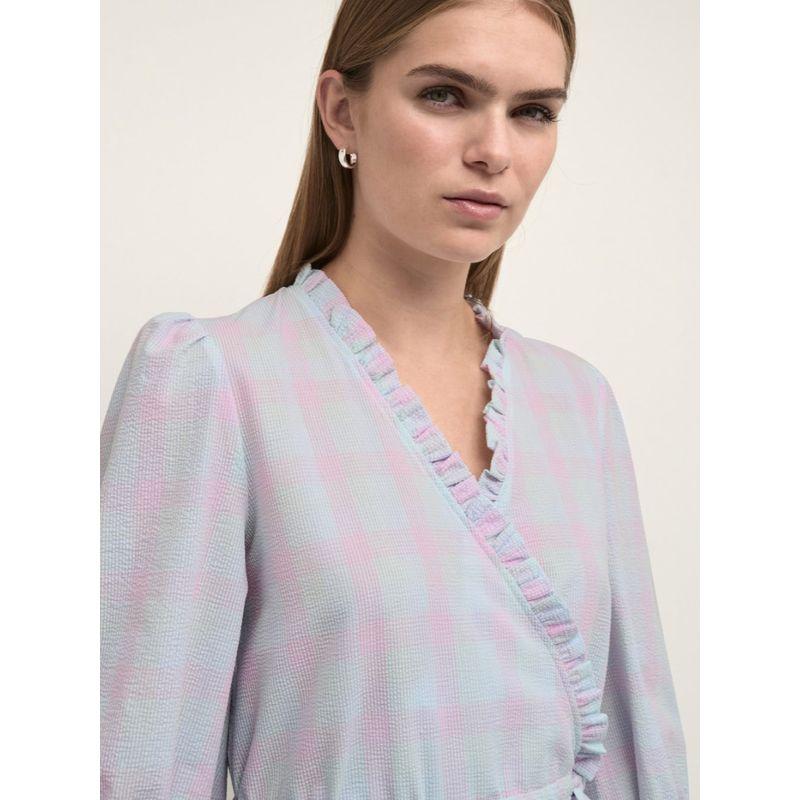 Very Good Looking! ~ Simple and Elegant Ruffles V-neck Half Sleeves Drawstring Waist Imitation Wrap Mid Length Long Length Dress