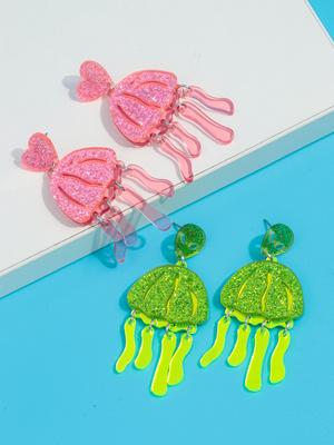 Mode Snoepkleur Kwallen Acryl Druppeloorbellen Grappige Glitter Dieren Hars Hangende Oorbellen Mode Accessoires Sieraden