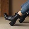 FOREADA Women Ankle Boots Square Toe Platform Block High Heels Zipper Short Boot Lady Fashion Shoes Autumn Winter Brown Black 43