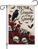 Halloween Garden Ag 12x18 Inch Double Sided Outside, Skull Oral Rose Crow Tis The Season To Be Spooky Holiday Yard Outdo