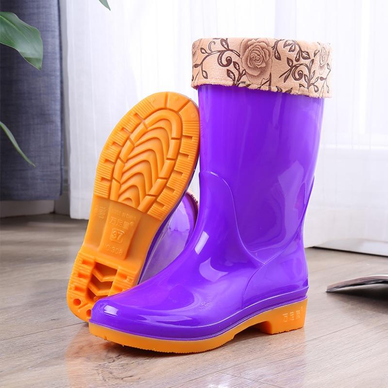 New Medium Tube Waterproof Rain Shoes Rain Boots Water Shoes Women's Fashion Adult Rubber Shoes Overshoes Velvet Water Boots Non-slip Work Summer