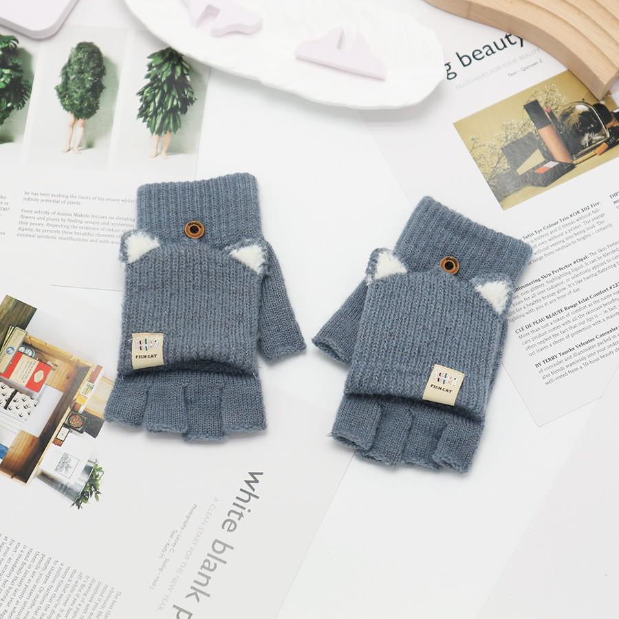 Zimní bezprsté rukavice s odklápěcím vrškem v korejském stylu - Unisex, kreslený design, kompatibilní s dotykovou obrazovkou, ideální pro psaní a ťukání