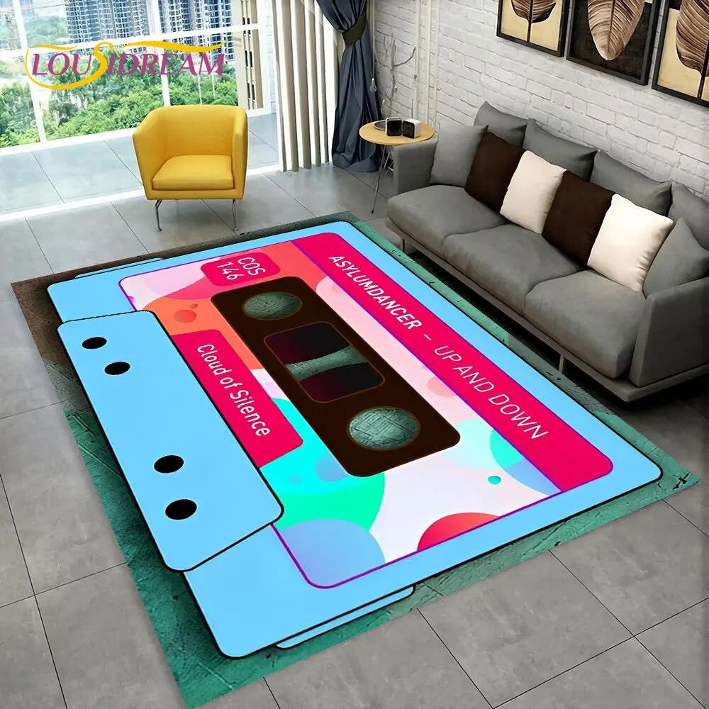 Alfombra de Área Grande con Patrón de Cinta de Cassette de Música Retro, Alfombra para Sala de Estar, Dormitorio, Sofá, Felpudo Decorativo, Felpudo Antideslizante