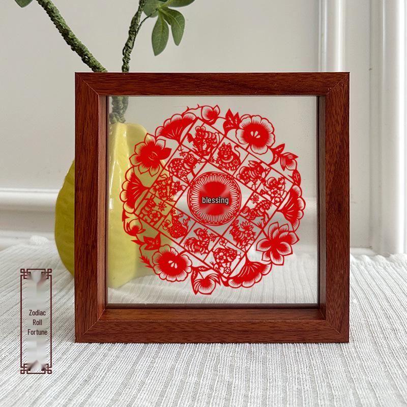 Xianci Double-Sided Transparent Frame: A4 Paper-Cut Calligraphy Fu Character Display Stand