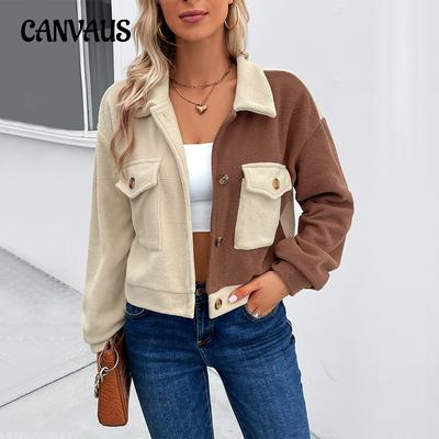 Giacca in pile da donna autunnale Giacca shaker color block alla moda Comoda maglietta casual a maniche lunghe