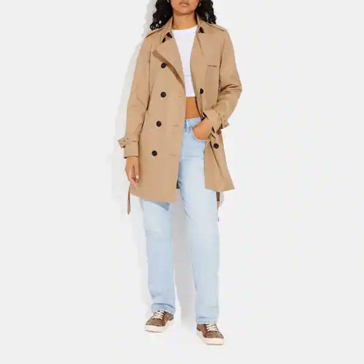 Coach Coats Women's Khaki Lapel Moderate Straight Fit CG043-EAL