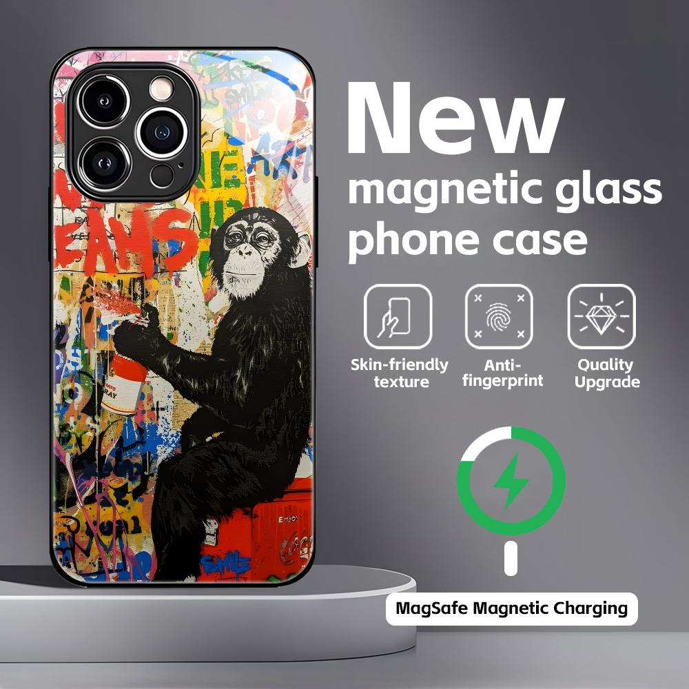 Banksy Graffiti Art Phone Case For iPhone17 16 15 14 13 12 11 X XR XS 8 Plus Mini Pro Max Glass Magnetic Case