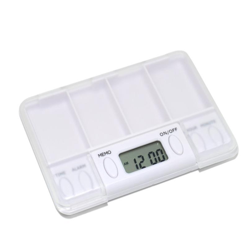 Portable 4 Compartment Smart Pill Box with 8 Group Alarm Reminder for Travel Home Medication Pills Organizer