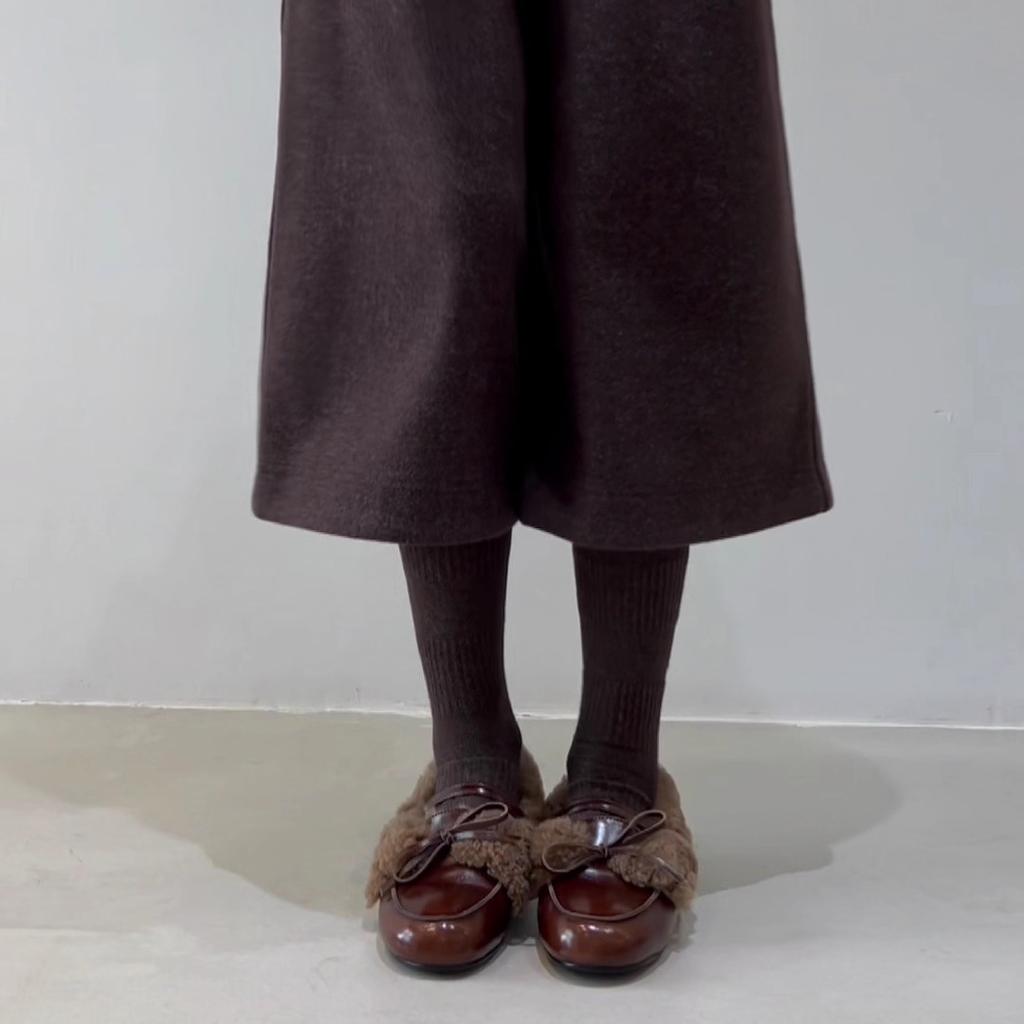 Autumn and winter bow velvet Mary Jane fluffy shoes women's warm small leather shoes