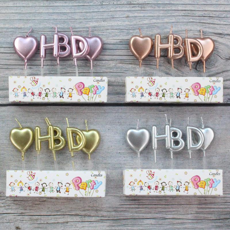 Gold-plated Love Birthday Cake Candle Gold Silver English Initials HBD Baking Decoration Candle
