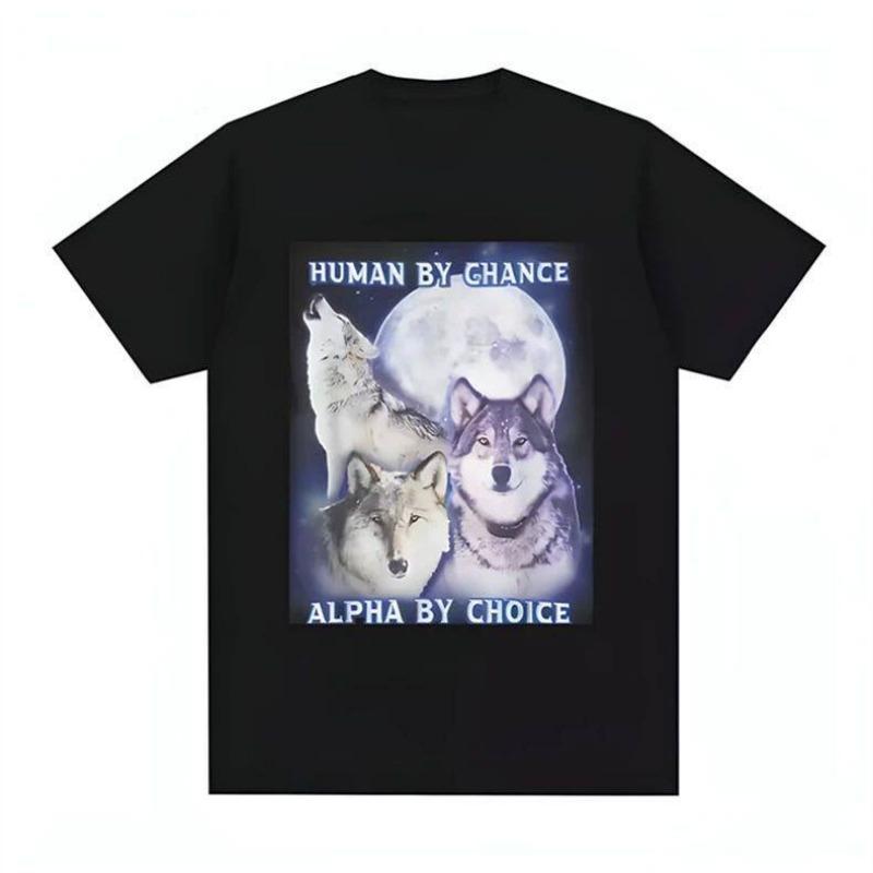 Wolf Pattern Pure Cotton Printed Men's and Women's Personalized Casual Short Sleeved Summer New Fashionable Round Neck T-shirt