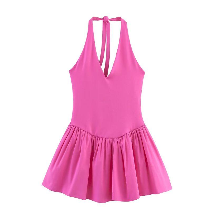 

Kaslead New Arrival Women s Clothing Fashion Style Fashion Hanging Collar Patchwork Dress 0085338 630 Rose Pink S