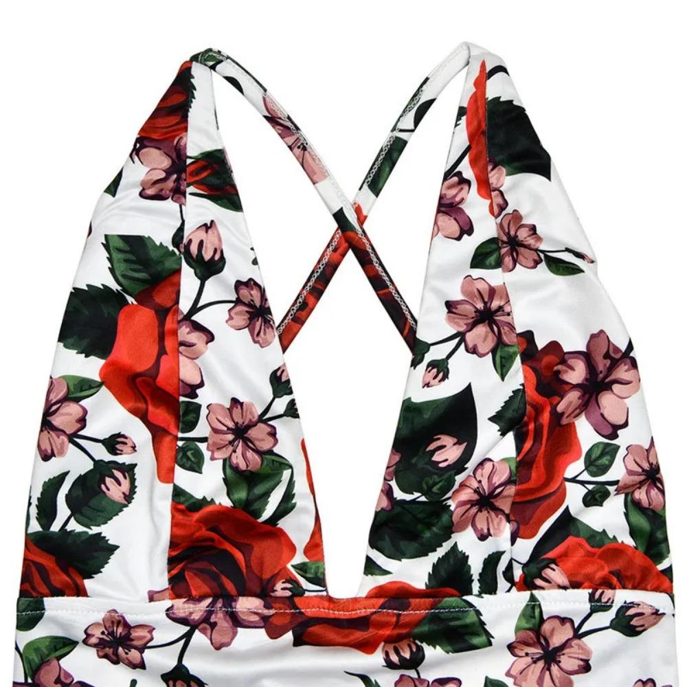 Spaghettiträger Rückenfreies Druckkleid Für Damen Mode Tiefer V-Ausschnitt Ärmellos Schnürung Bodycon Bedruckt Sexy Langes Kleid