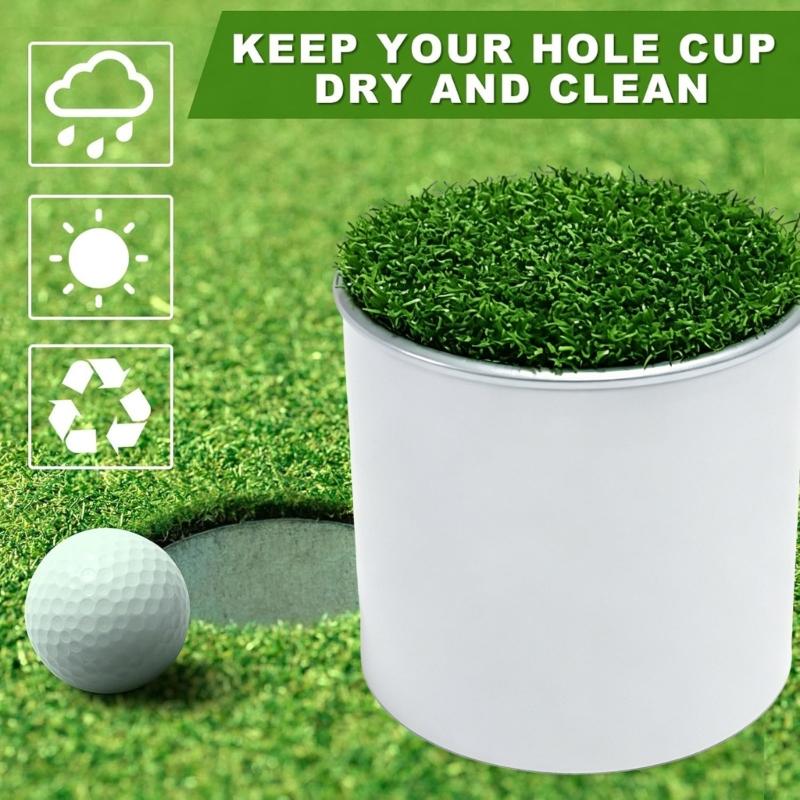 Golf Putting Cup and Grass Style Cover Set for Backyard Practice, Round Cup with Removable Cap and 3-Hole Base Design