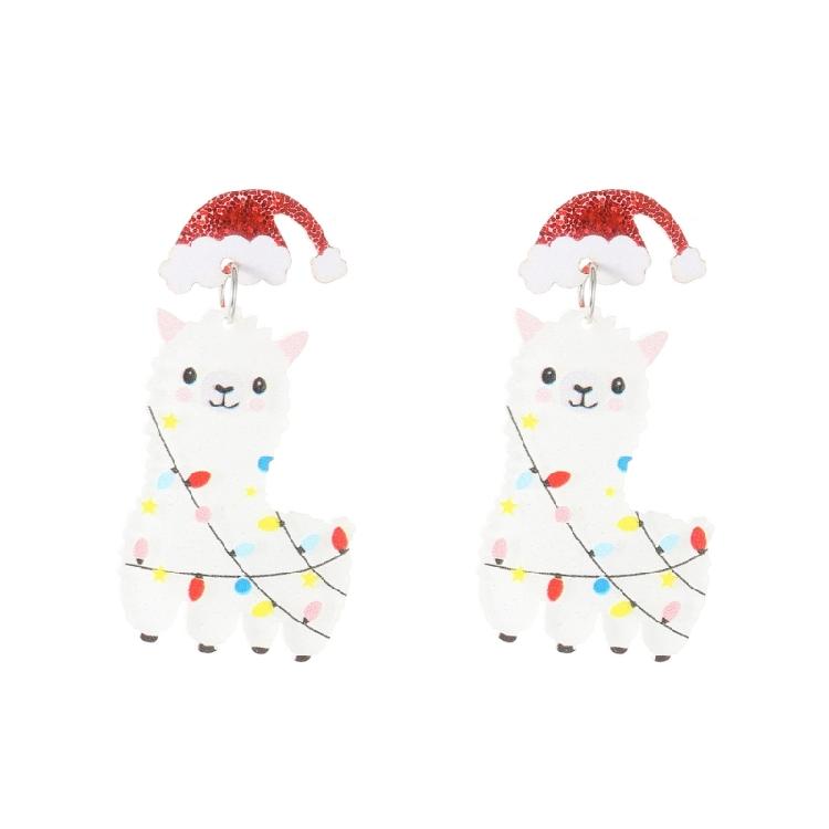 Christmas Cartoon Pendant Earrings Tree Alpacas Cactus Dinosaur Dangle Earrings