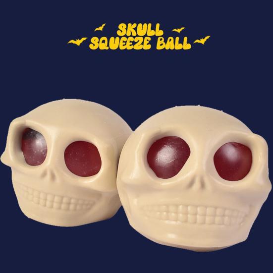 Funny Halloween Toy Flexible TPR Quick Recovery Squeezing Ball Horror Skull Doll Vent Ball Toy Stress Relief Toy Candy Bag Filler Party Favor