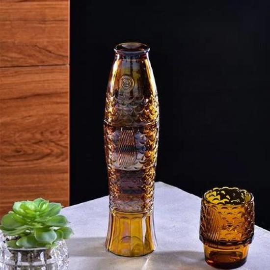 Vintage Relief Koi Fish-shaped Water Glass Set 4 Pieces Of Household Living Room Beverage Glass Set Whiskey Glass Red Wine Glass