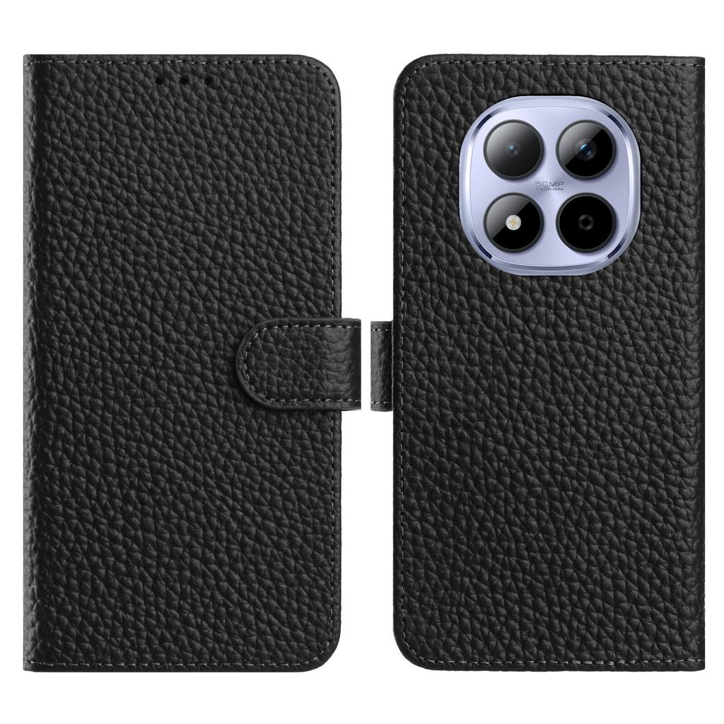 Pro Xiaomi Poco M8 Pro 5G/Redmi Note 15 Pro+ 5G (Globální) Pouzdro Peněženka Stojánek Litchi Textura Pravá Hovězí Kůže Vyklápěcí Kryt na Telefon