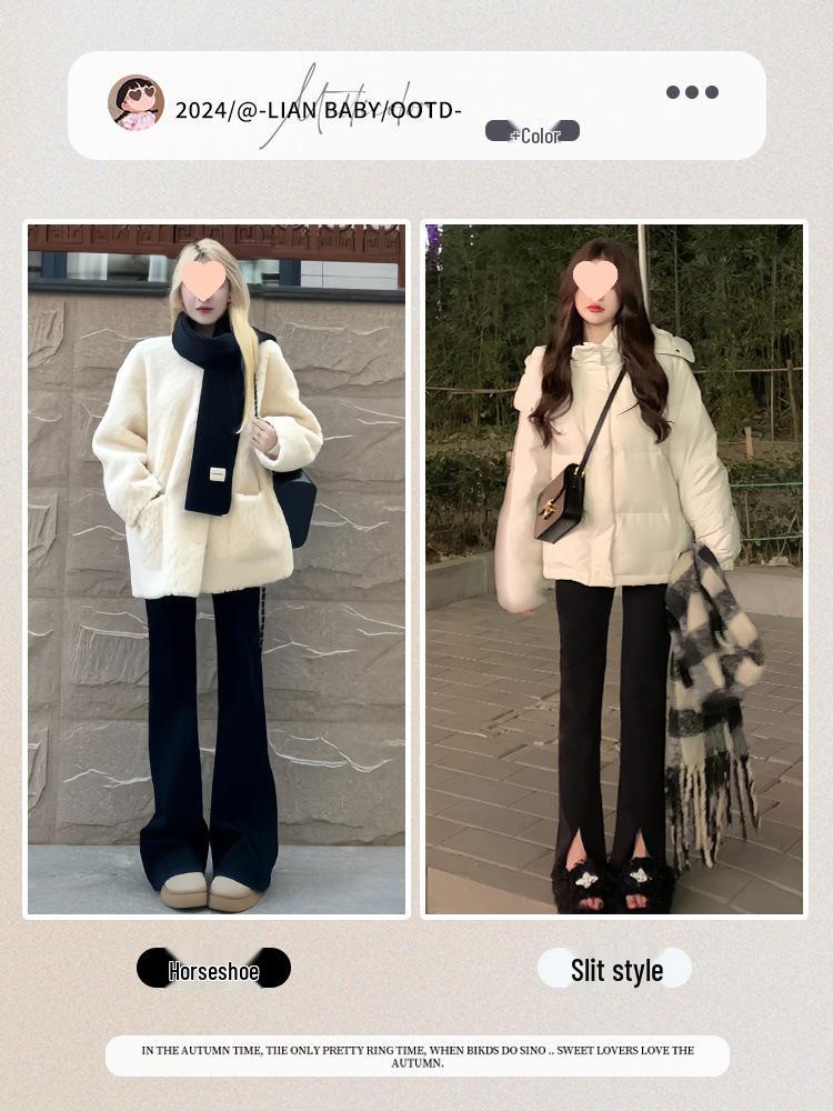 Damen Schwarze Fleecegefütterte High-Waist Schlankmachende Schlaghose für Herbst/Winter 2025