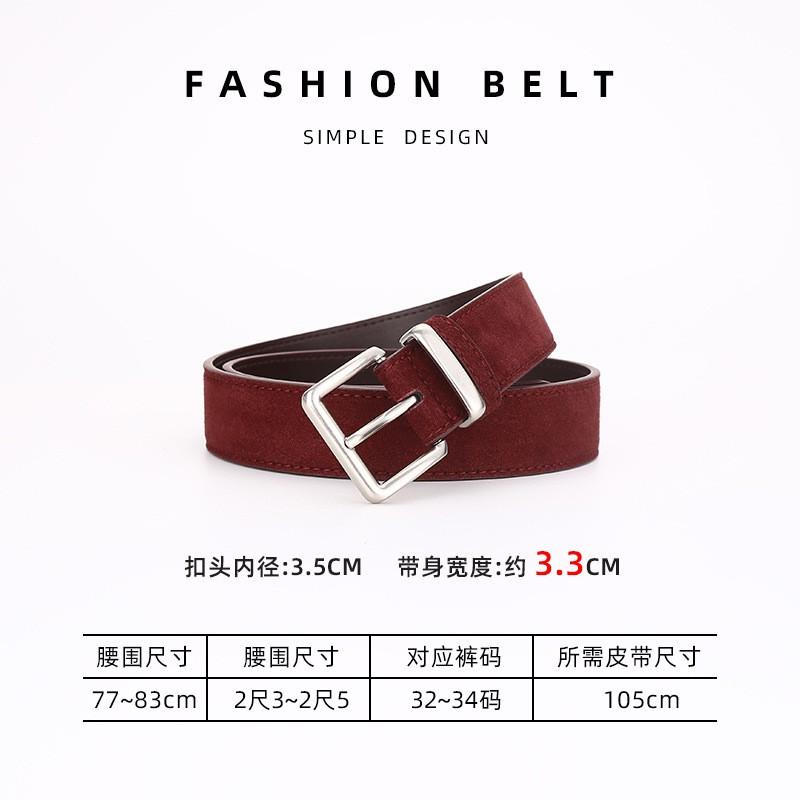 Vintage Style Womens Suede Leather Belt With Pin Buckle 3.3cm Wide Adjustable Jeans Casual Wear