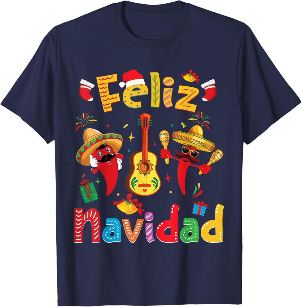 Feliz Navidad Mexican Fiesta Hot Pepper Guitar Xmas Unisex T-Shirt