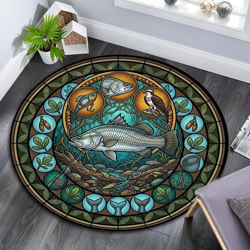 Marine Life Glass Round Area Rug Under Office Chairs Bedroom Living Room Home Decor