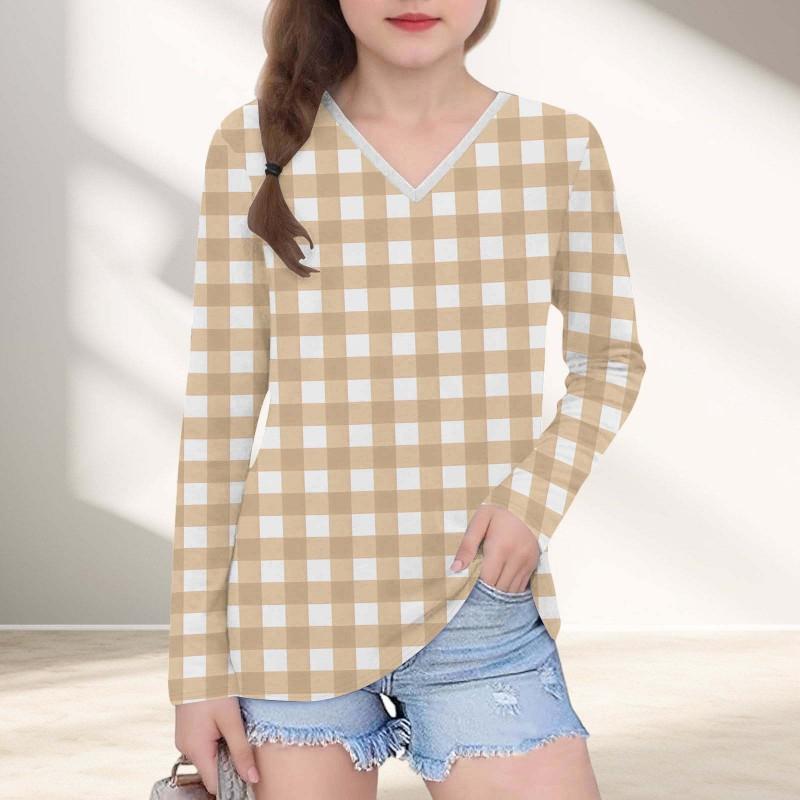 Womens V-Neck Long Sleeve Loose Fit T-Shirt With Polka Dot Print Casual Oversized Top Daily Wear