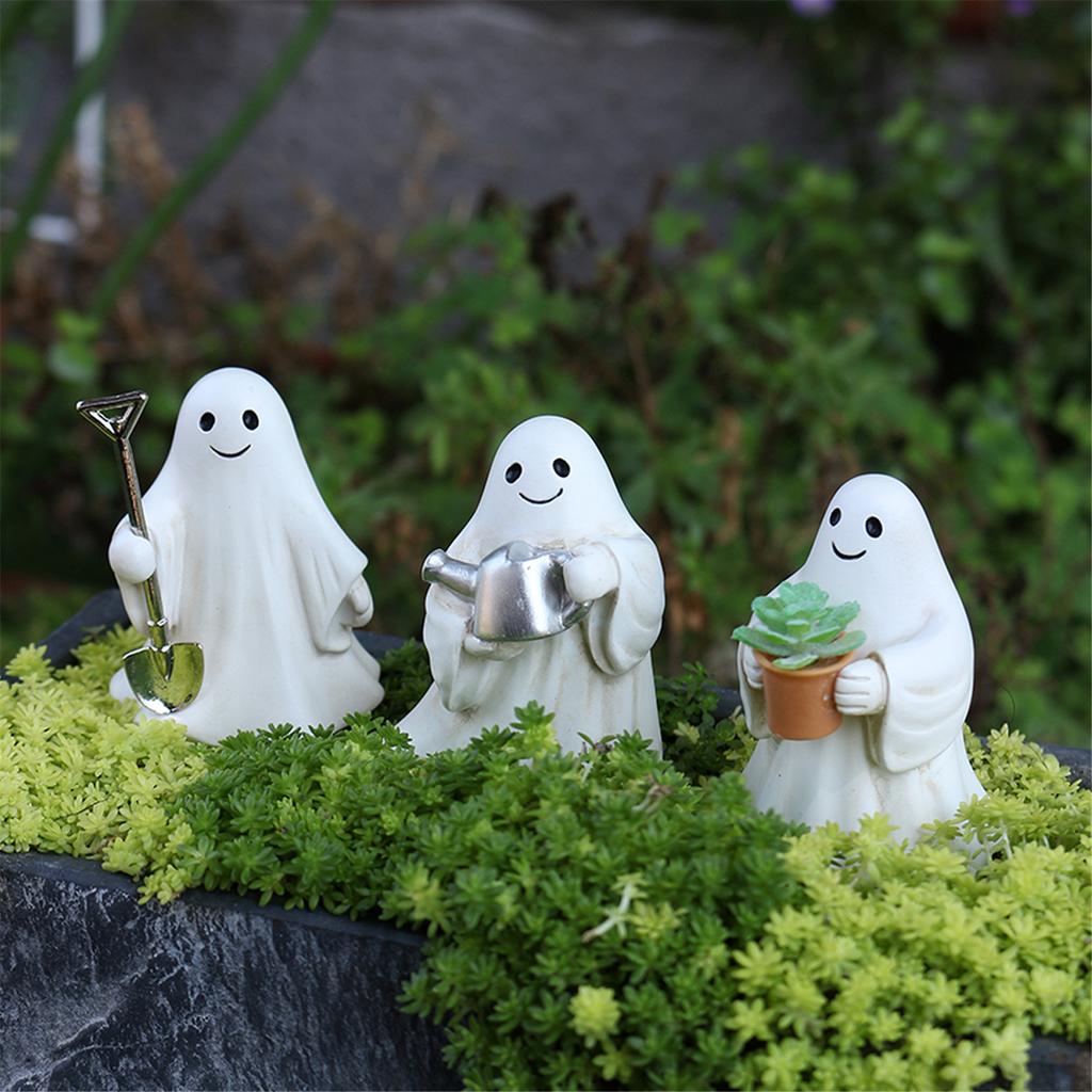 3Pcs Gardening Ghostly Miniature Sculpture Creative Horror Ornaments Resins Craft For Office Desktop Seasonal Decoration