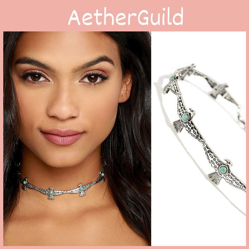Vintage Alloy Collar With Bird Design Artificial Turquoise Decor For Gift Women