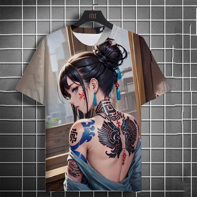 Full Print Beauty Girl Graphic T Shirt For Men Casual Short Sleeve Round Neck Loose Tshirts Tops Men's Oversized Tees Streetwear