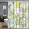 Watercolor Peony Curtain - Vintage Spring Theme, Waterproof, Hooks Included, Bath Decor