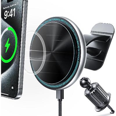 For Magsafe Car Mount Charger [15W PRO] Magnetic Wireless Car Charger Mount, Air Vent & Dashboard Phone Mount Charger for iPhone