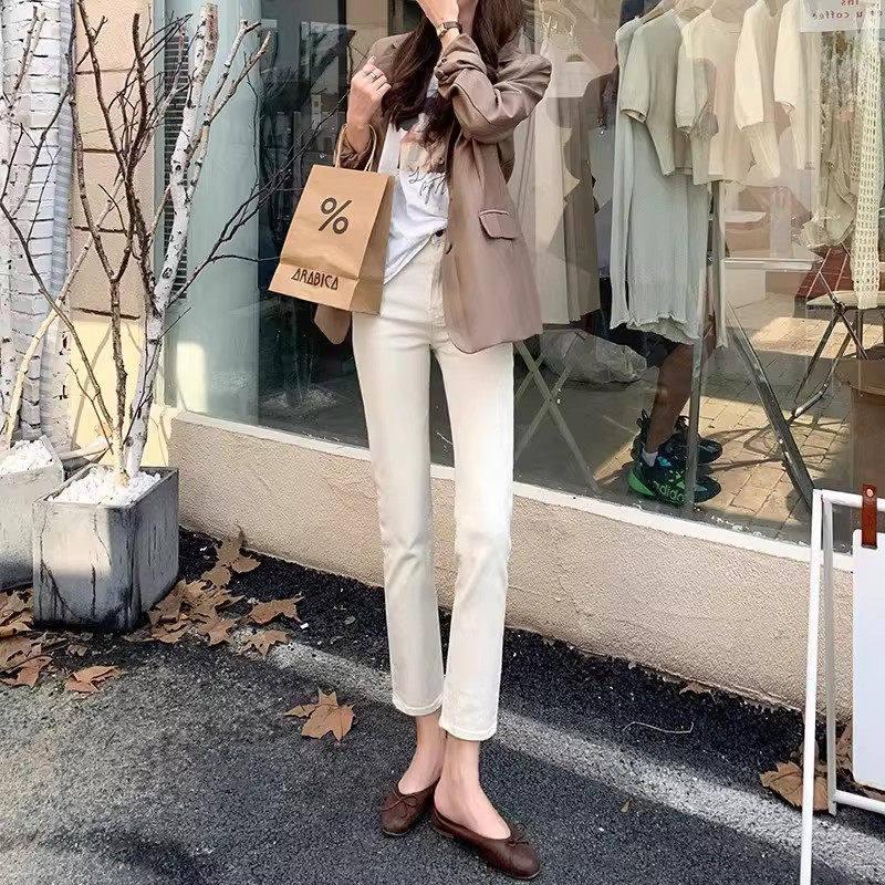 

Women s Off-White Straight-Leg Jeans - Spring/Autumn 2026 Apricot Nine-Point Pants for Petite Figures 30