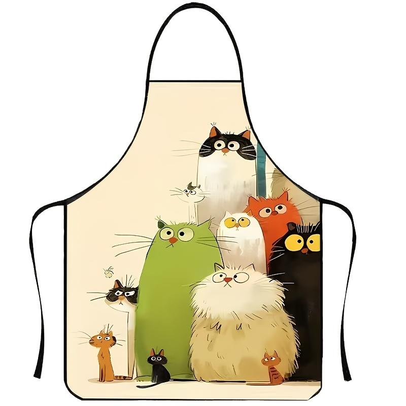 1pc, a Cute Cat Pattern Polyester Apron, Suitable for Cooking, Baking, And Gardening