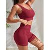 Nahtlose gerippte Yoga-Sets, Workout-Sets für Frauen, 2-teilig, Fitnessstudio-Anzüge, geripptes Crop-Tanktop, Shorts mit hoher Taille, Outfits für Fitness und Laufen