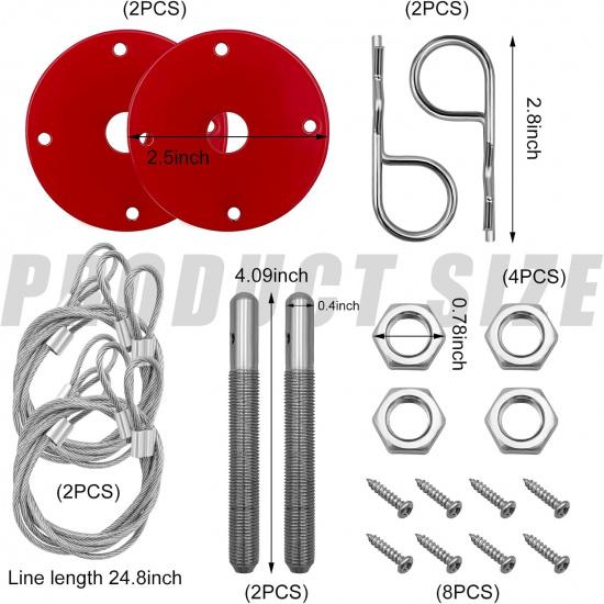 Hood P Kit for Car, Stainless Steel, Universal Engine Hood P, Red