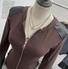 Herbst PU-Leder Patchwork Langarm Reißverschluss Strickjacke Fleece Oberteil 2797