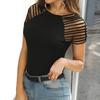 Women's clothing European and American sexy slim-fitting hollow pull-up top fashionable versatile short-sleeved crew neck T-shirt