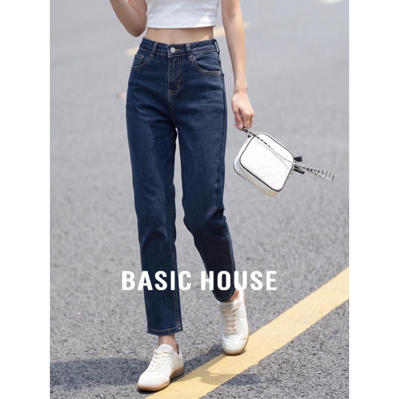 Basic House Women s High-Waist Slim Cropped Denim Jeans S