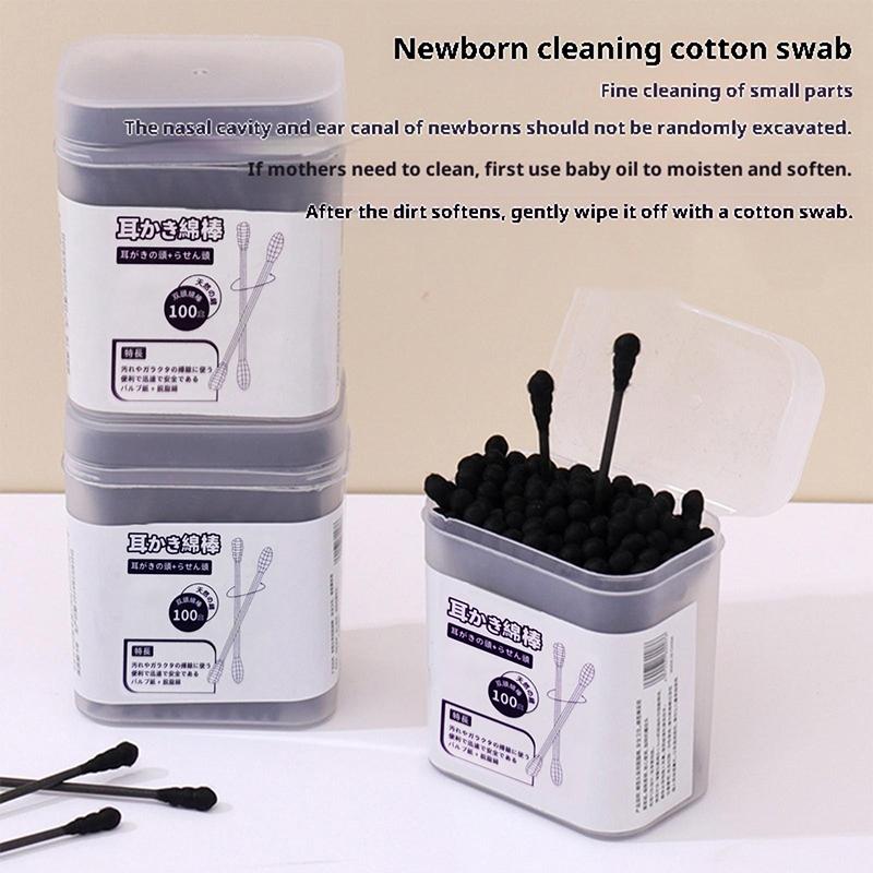 100Pcs/Box Double Head Cotton Swab Stick Ear Spoon Ear Clean Makeup Manicure Cotton Swabs Disposable Cleaning Tools